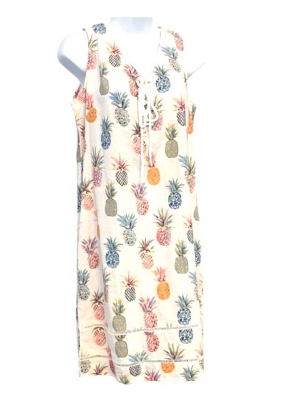 For Cynthia Colorful Pineapple Linen Blend Dress Size Medium NWT